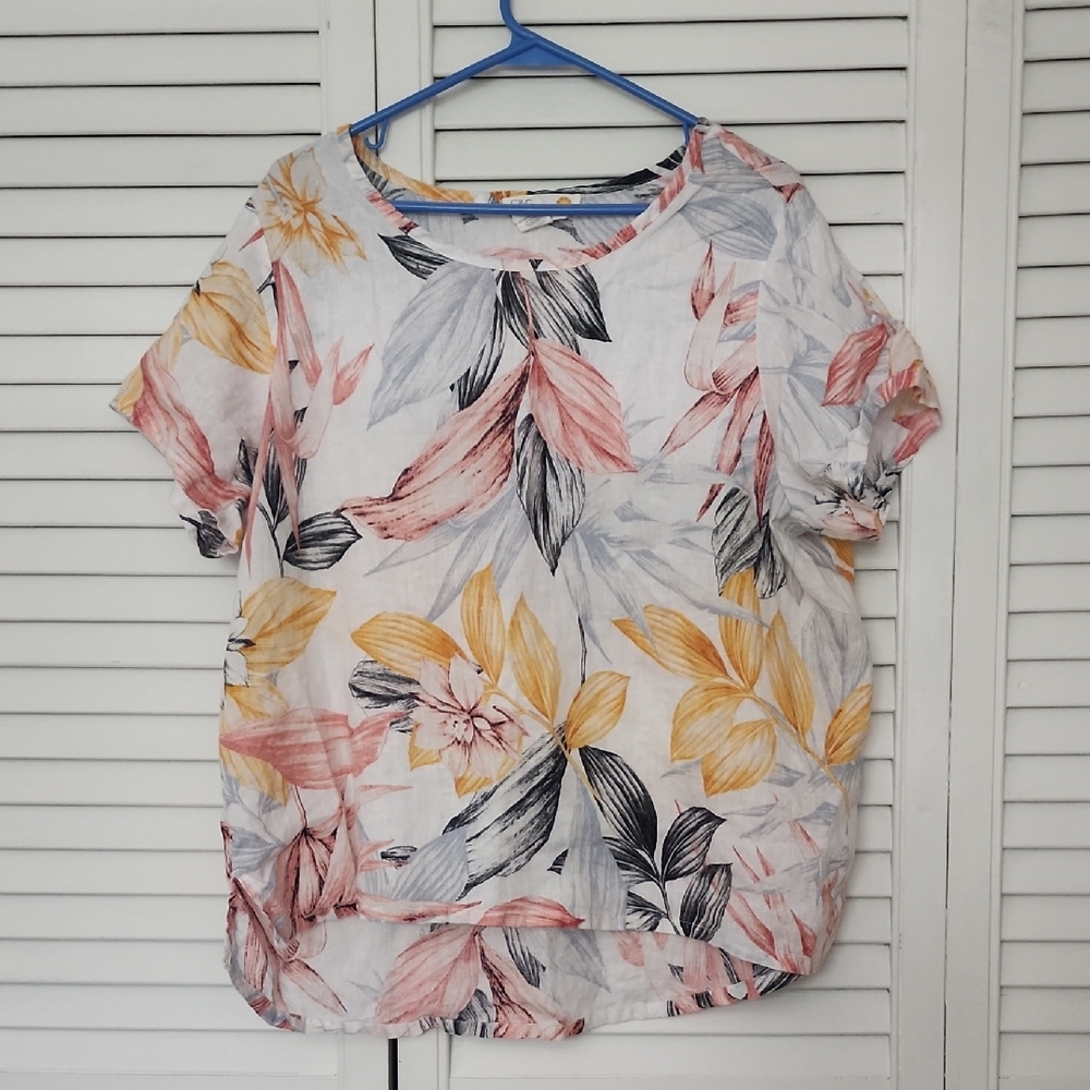 100% Linen Top C&C California Multicolor Floral Blouse
